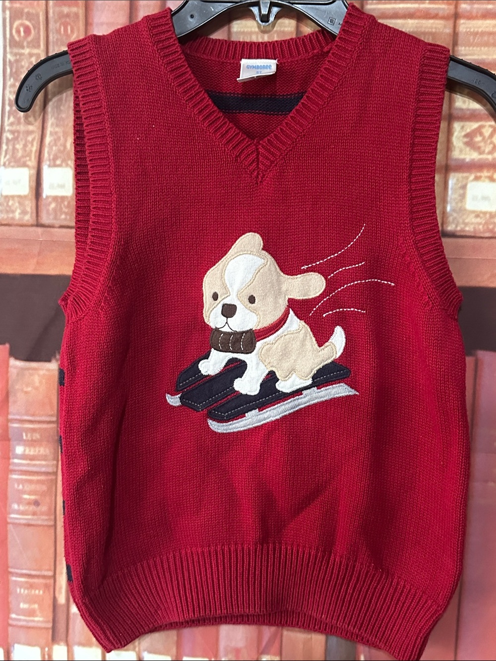 Gymboree Ski Cabin Puppy Sled Sweater Vest 5T Winter Red 2010